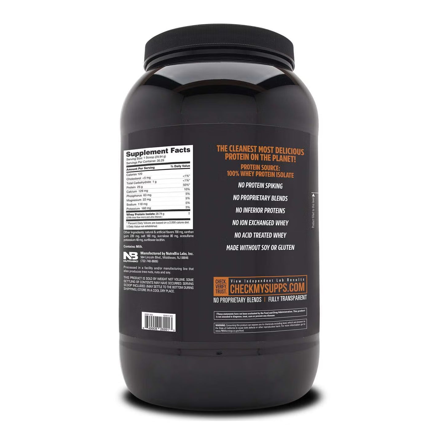 NutraBio - Whey Isolate 30Serv