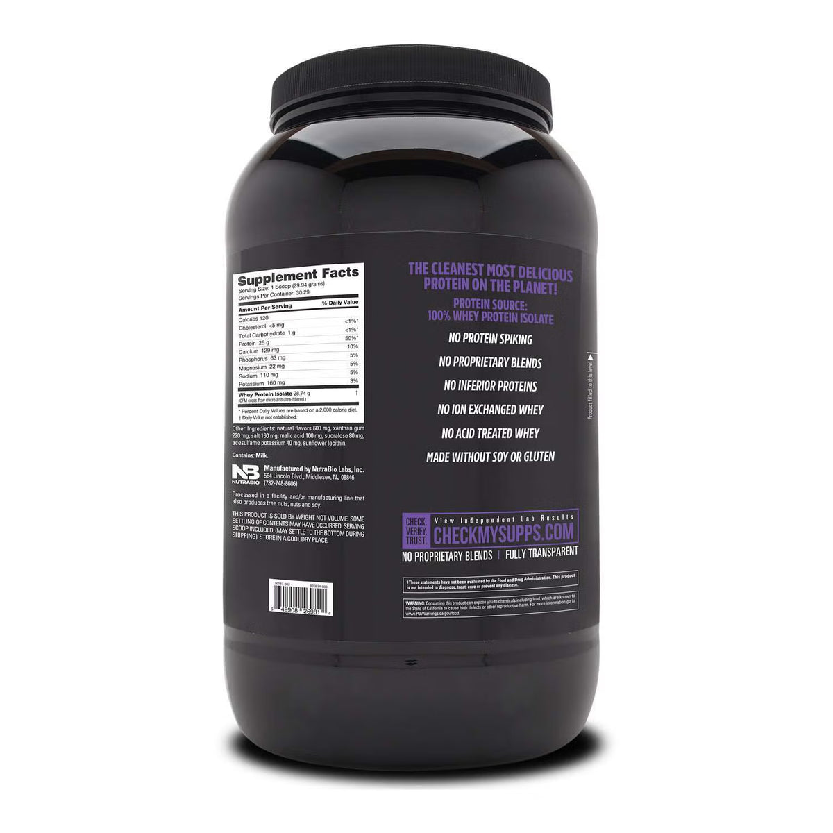 NutraBio - Whey Isolate 30Serv